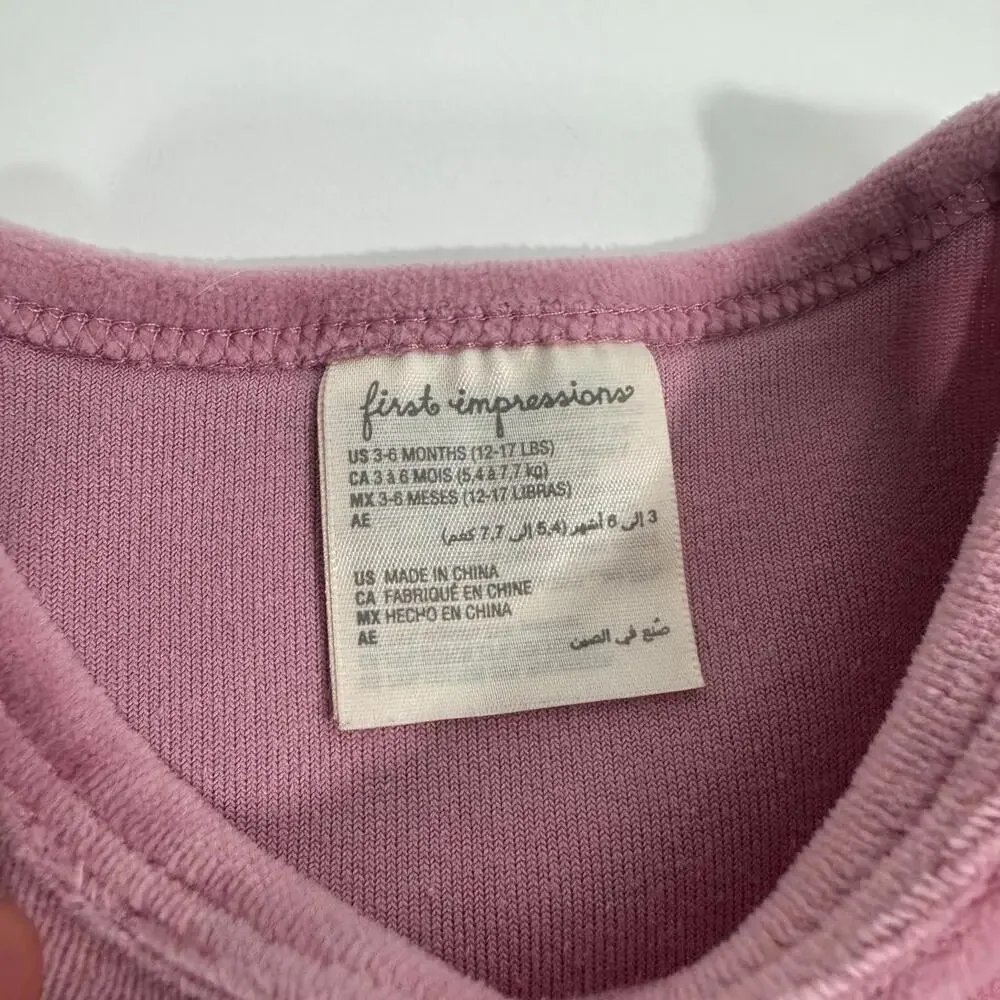 First Impressions Baby Girls Size 3-6 Months Pink Bow Graphic Velour Sweatshirt - Picture 3 of 8